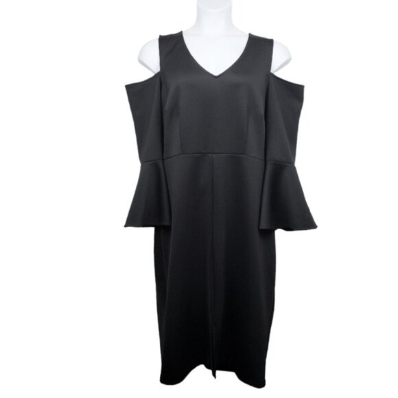Eloquii Womens Black Cold Shoulder Flare Sleeve Scuba Sheath Dress Size 16 - Picture 1 of 8